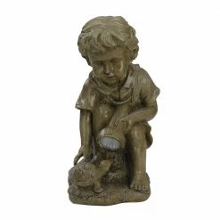 New 💯 Northlight 12.25 in. Solar Powered LED Lighted Boy Examining Turtle with Flashlight Outdoor Garden Statue 😉
