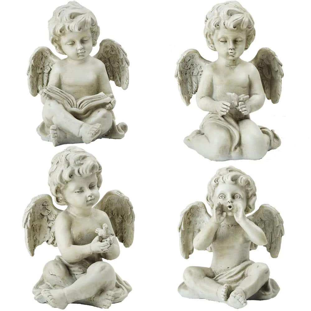 Budget ๐ Northlight Set of 4 Gray Cherub Angel Outdoor Garden Statues 6.5 in. โค๏ธ