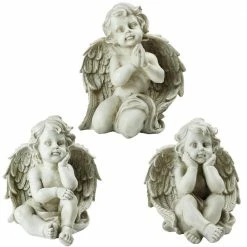 Cheap ⌛ Northlight Set of 3 Gray Sitting Cherub Angel Outdoor Garden Statues 11 in. ❤️