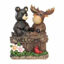 Buy 👏 Northlight 9.5 in. Black Bear and Moose Outdoor Garden in. Welcome in. Sign ❤️