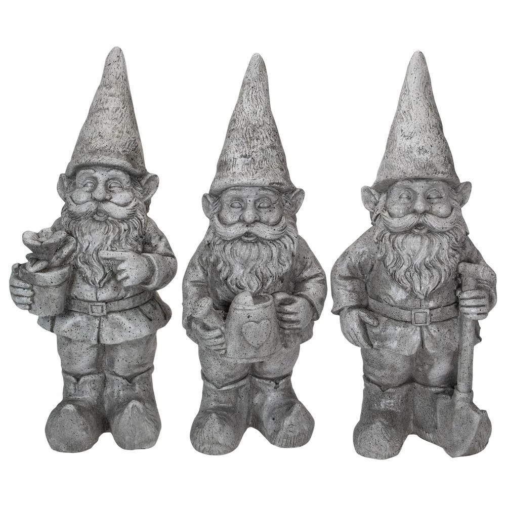 New 🎉 Northlight 15.75 in. Gray Gardening Garden Gnomes Outdoor Statues (Set of 3) 👏