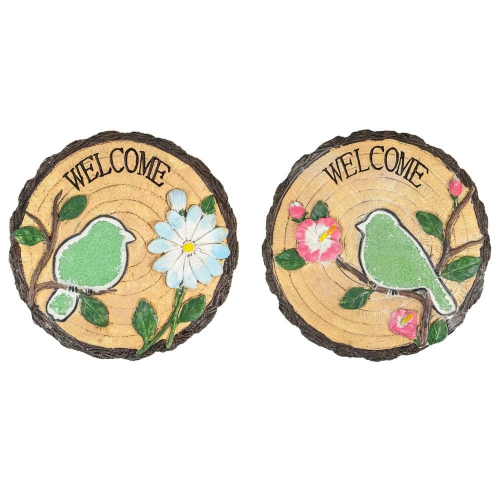 Hot Sale 🛒 Northlight 11 in. Welcome Birds Outdoor Floral Garden Stones (Set of 2) 🎁