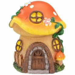 Wholesale 😍 Northlight 6.25 in. Orange Mushroom House Outdoor Garden Statue 😀