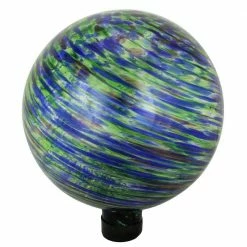 Best deal 🛒 Northlight 10 in. Green Blue and Black Striped Glass Outdoor Patio Garden Gazing Ball 💯