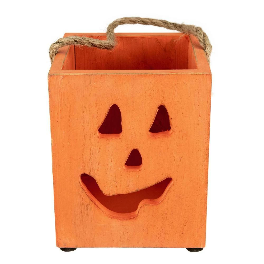 Flash Sale 😀 Northlight 6.25 in. Small Orange Wood Jack O Lantern 🦇 Halloween Candle Lantern ⭐ - Image 2